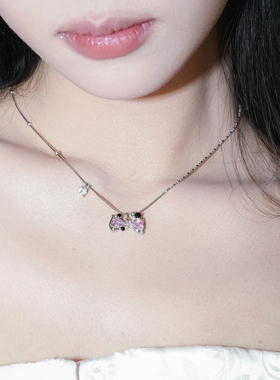 浅粉闪闪锆石蝴蝶结项链锁骨链女