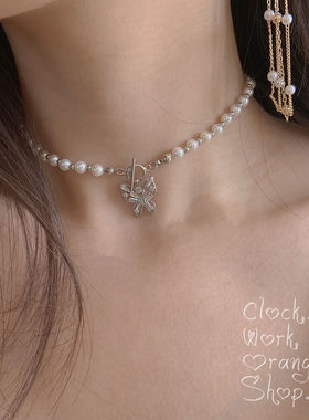 项链通体感白贝高亮珍珠chocker