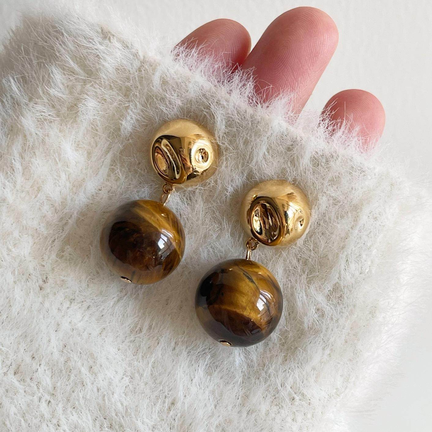 秋冬高级感美拉德虎眼石耳钉女