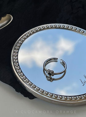 发条橘子 通体925银饰小花朵戒指黑色拼接简约可调节高级感叠戴女