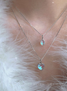 通体925银蓝色幻彩爱心椭圆项链