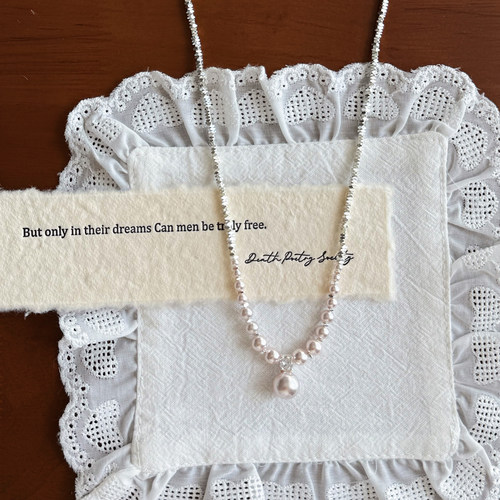 不规则碎银浅粉珍珠锆石气质项链