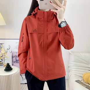 新款春秋薄款冲锋衣男女户外运动防风防雨外套内衬网里连帽风衣