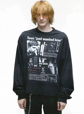 erd24fw忧郁的富二代做旧洗水boxy卷边下摆叛逆青年家庭创伤长袖