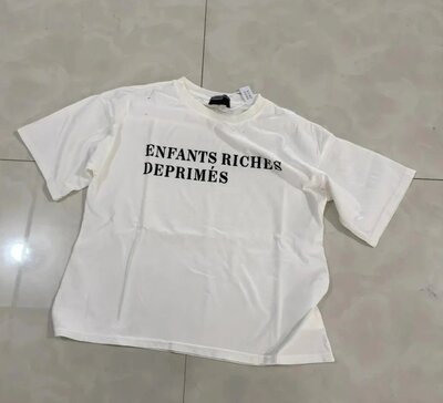街巷erd24ss白标语短袖忧郁的富二代做旧破坏水洗纯棉t恤