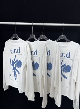 ERD 忧郁的富二代 25ss 777 LS数字印花卷边圆领长袖T恤boxy版型