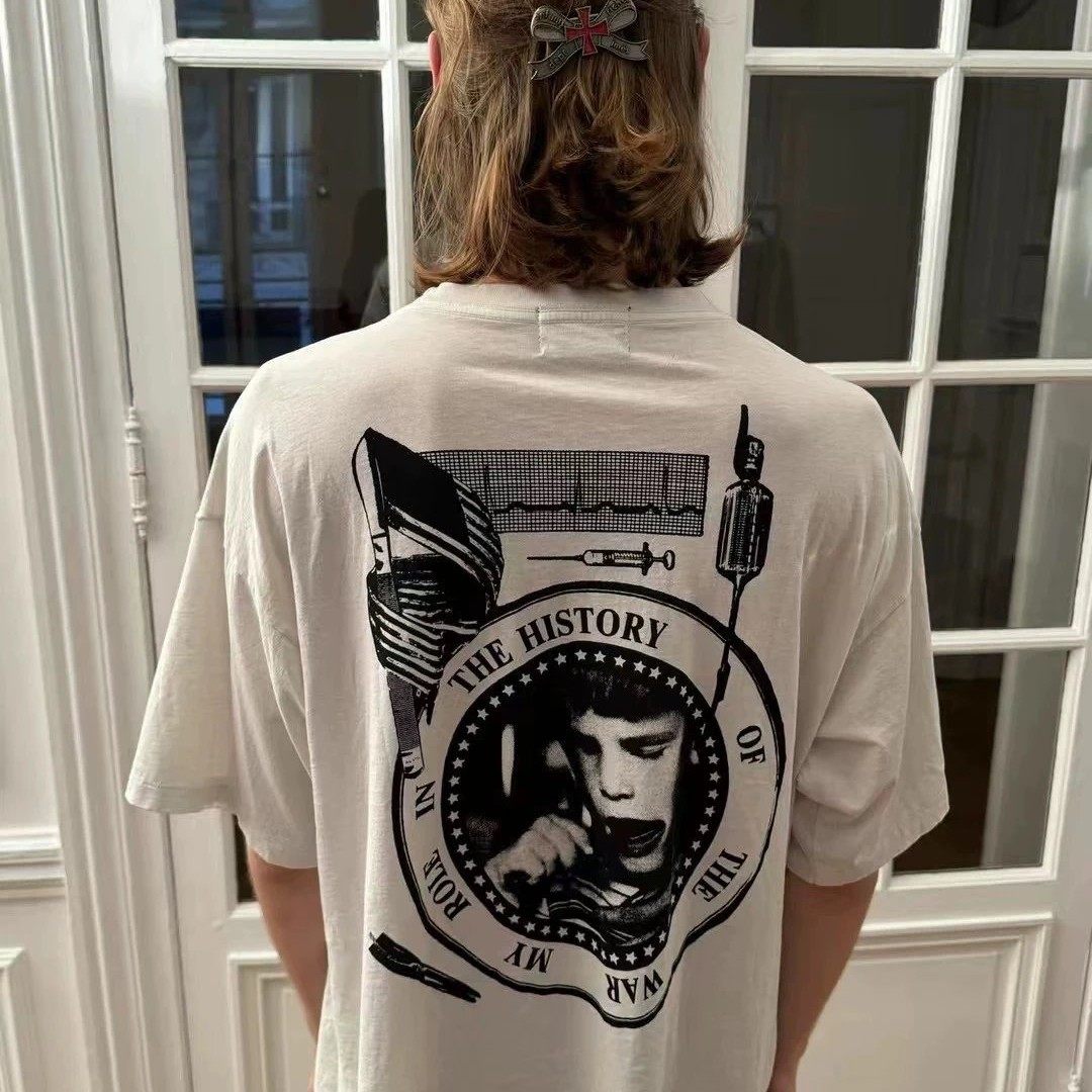 非erd25ss忧郁的富二代“战争角色”水洗印花落肩纯棉圆领短袖t恤