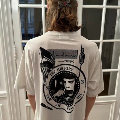 非erd25ss忧郁的富二代“战争角色”水洗印花落肩纯棉圆领短袖t恤