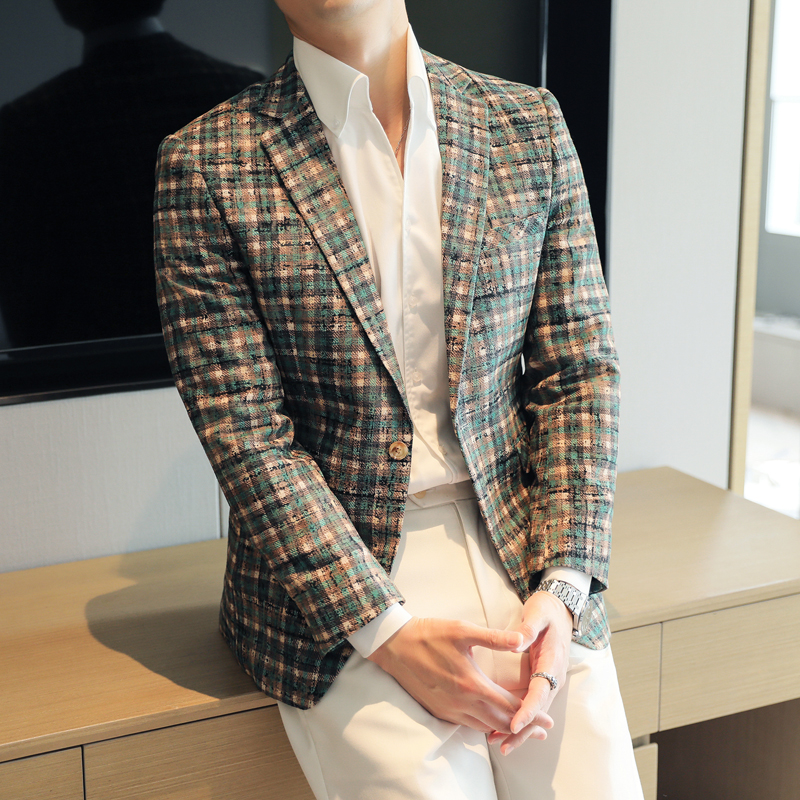 模特图2024男士休闲西装时尚修身西服单西外套DX6956P185，男装西服，电商D216-1