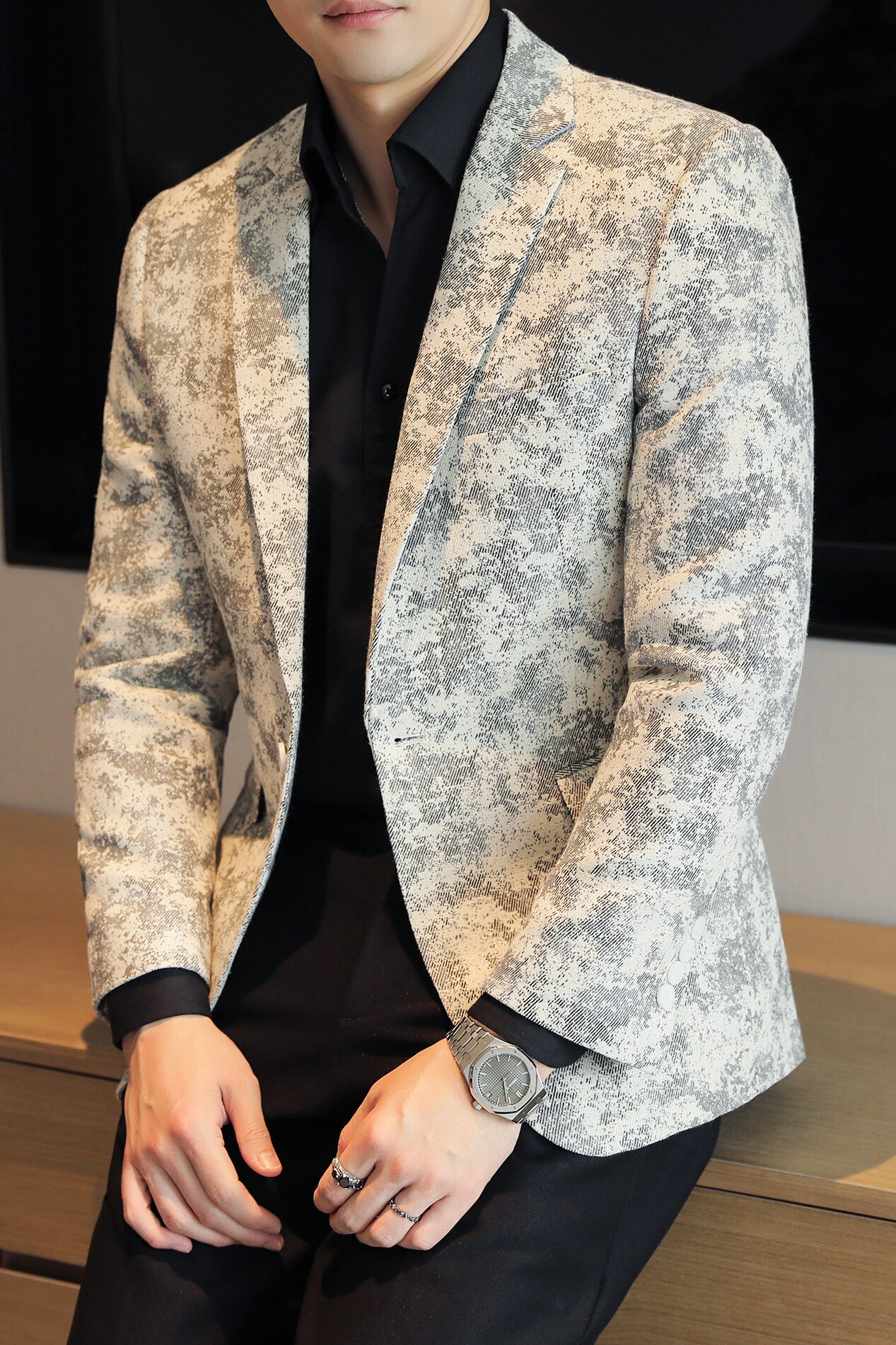 模特图2024男士休闲西装时尚修身西服单西外套DX6955P185,男装西服,电商D216-1