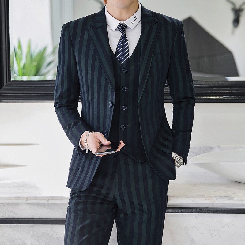 80%聚酯纤维18%粘纤2%氨纶2019-S-5XL男士西服套装三件套6104P280图片