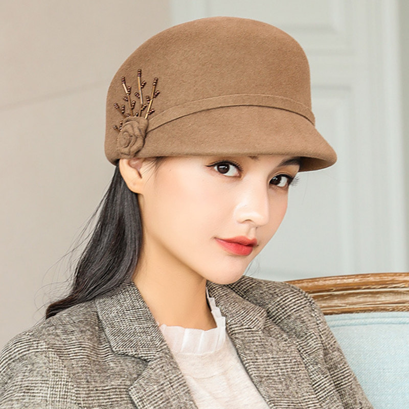 秋季女式帽子贝雷帽女秋冬洋气鸭舌帽羊毛春秋时尚女帽秋款被雷帽