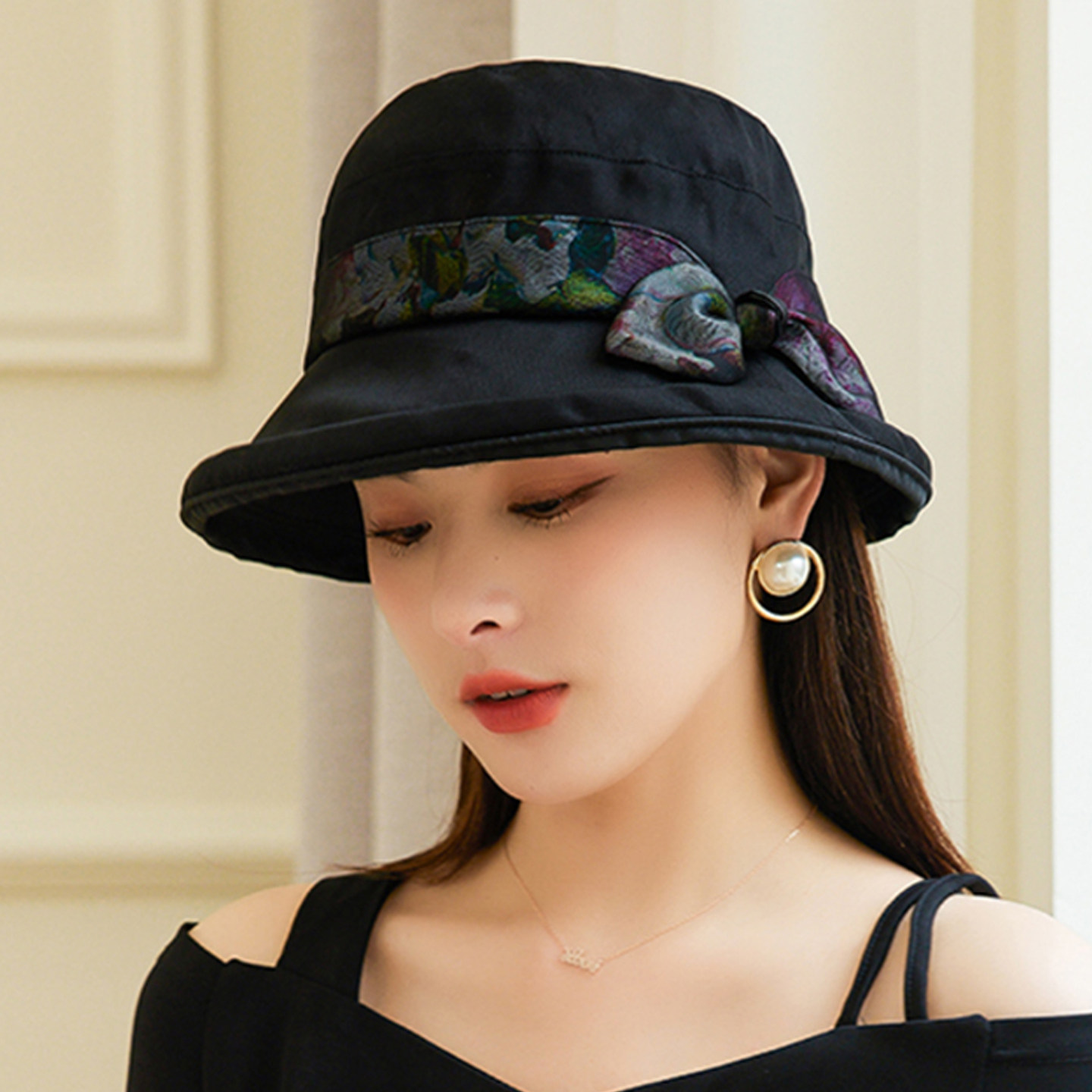 夏天帽子女款夏季防晒真丝太阳帽女夏小帽沿时尚女帽桑蚕丝遮阳帽