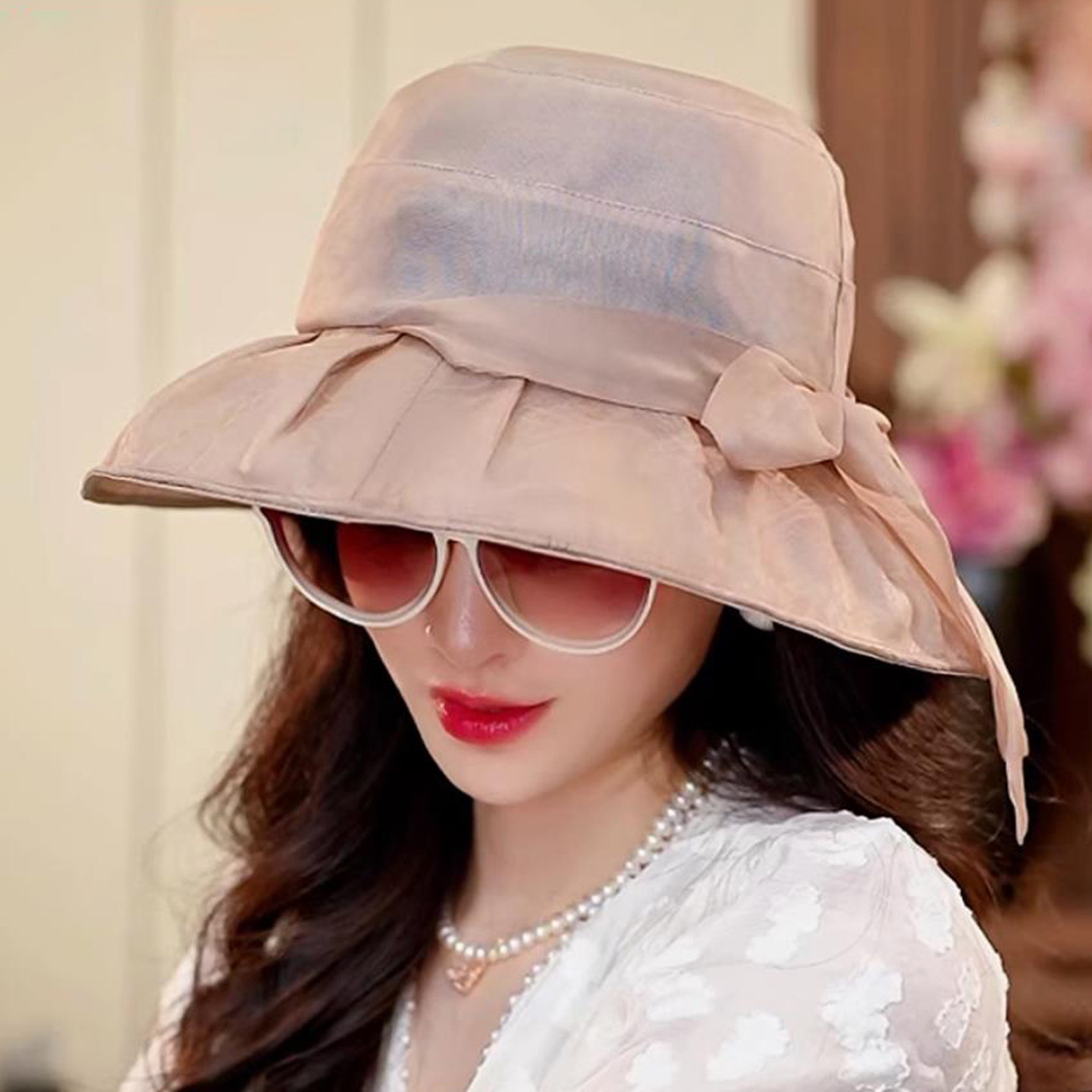 适合海边拍照的真丝帽子女款新款桑蚕丝女士防晒遮阳帽女夏天轻盈