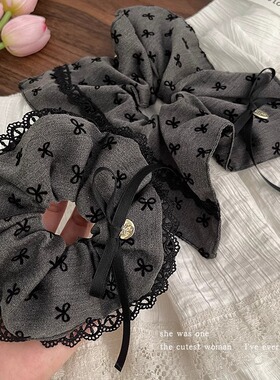 灰色格雷系蝴蝶结方巾大肠蕾丝发圈女波点马尾辫丸子头发饰皮筋