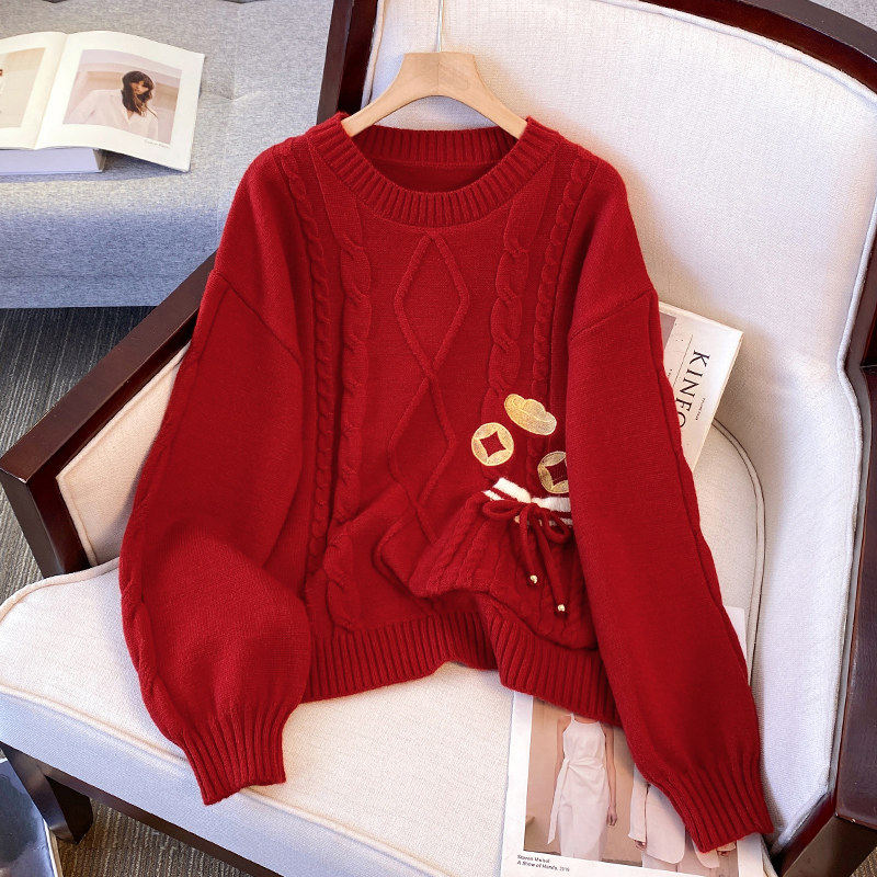 蛇年本命年红色毛衣女款时尚洋派2025新款冬季加厚过新年衣服上衣