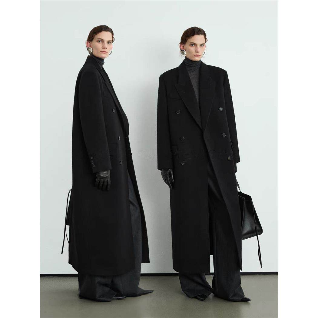 黑色双面羊绒外套女2025秋冬极简风经典长款西装羊毛毛呢正肩大衣,个性定制/设计服务/DIY,棉服工装,淘宝优惠券,粉丝福利购,淘宝优惠卷