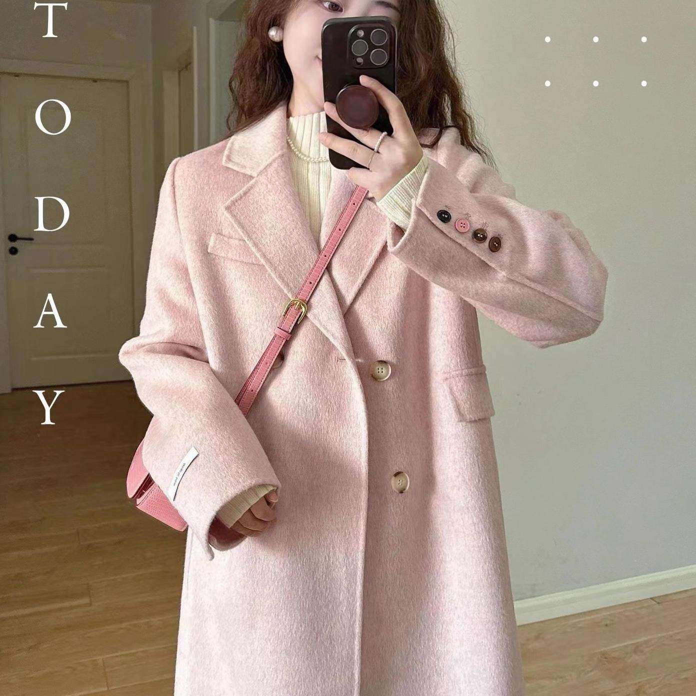 2025春秋新款双面羊绒大衣女韩系高级感中长版正肩小个子毛呢外套,个性定制/设计服务/DIY,棉服工装,淘宝优惠券,粉丝福利购,淘宝优惠卷
