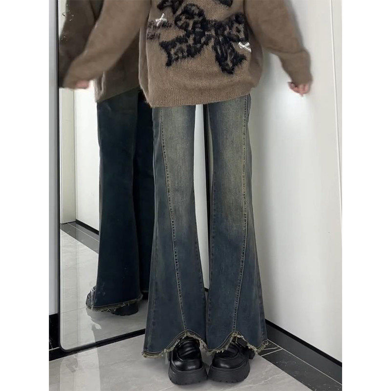 覆古毛边微喇牛仔裤女春季新款大尺码胖mm高腰显瘦遮胯弹力喇叭裤,个性定制/设计服务/DIY,棉服工装,淘宝优惠券,粉丝福利购,淘宝优惠卷
