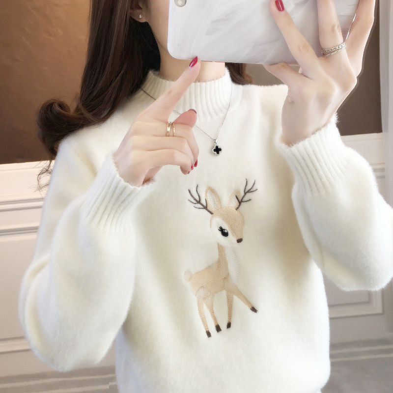 2025刺绣毛衣女大童初中高中半高领学院风百搭卡通甜美针织少女装