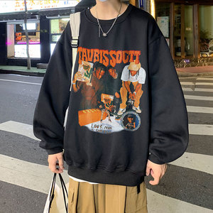2024秋季新款港风外景怀旧嘻哈Hiphop风宽松大码加绒圆领卫衣P30图片