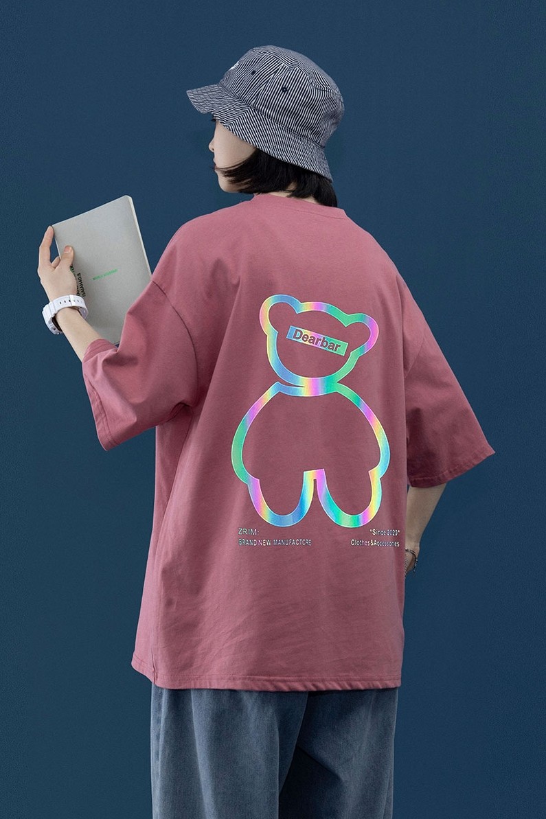 21夏季新款大码中性风oversize反光小熊运动短袖纯棉T恤T1904-P30,男装T恤,星座508（原C305）