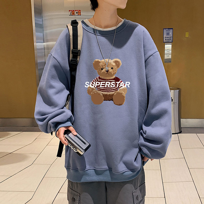 21秋季新款港风毛绒熊宽松大码OVERSIZE休闲男女圆领卫衣P35-控48,男装卫衣,星座508（原C305）