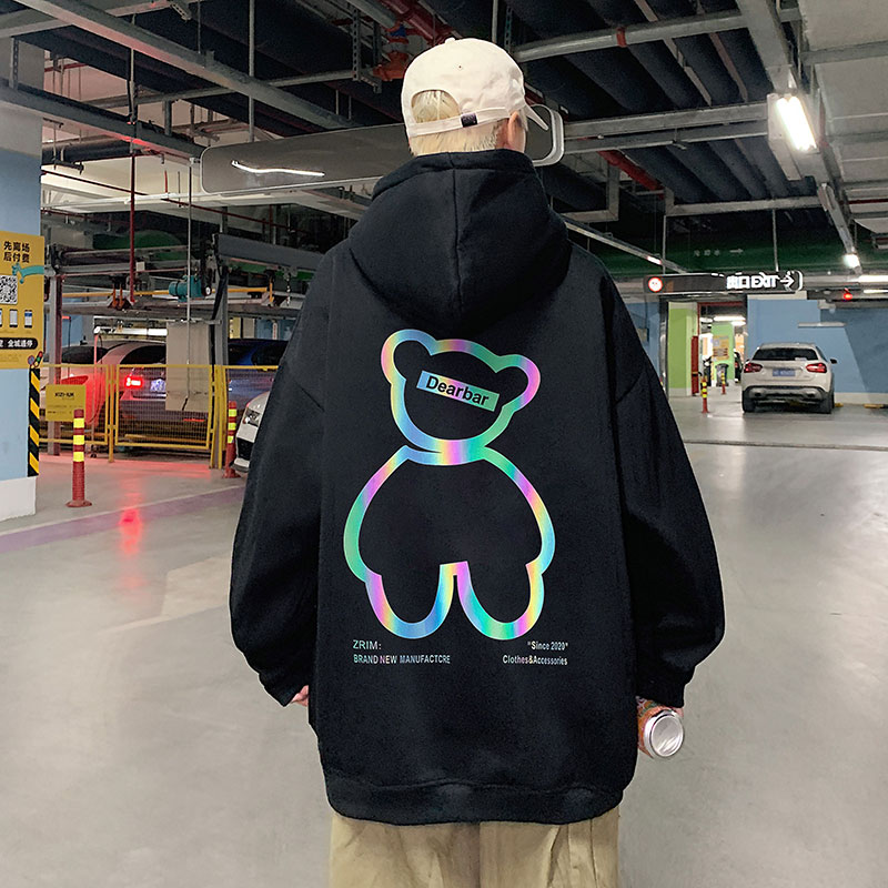 21秋季新款港风反光小熊宽松大码OVERSIZE休闲连帽卫衣P40-控58,男装卫衣,星座508（原C305）
