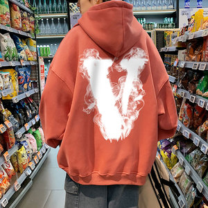 21秋季新款港风水墨V宽松大码OVERSIZE男女休闲连帽卫衣P40-控58图片