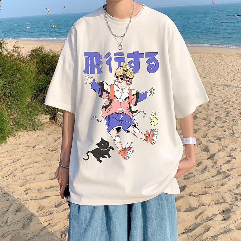 ！22夏季新款宽松大码港风飞行袖纯棉T恤T1918-P25控38,男装T恤,星座508（原C305）