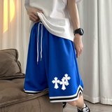 ！22夏季新款宽松大码港风十字图形短裤篮球裤DK1907-P25控39，男装牛仔裤，星座508（原C305）