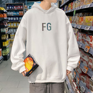 21秋季新款港风反光FG宽松大码OVERSIZE高街休闲连帽卫衣P35-控48图片