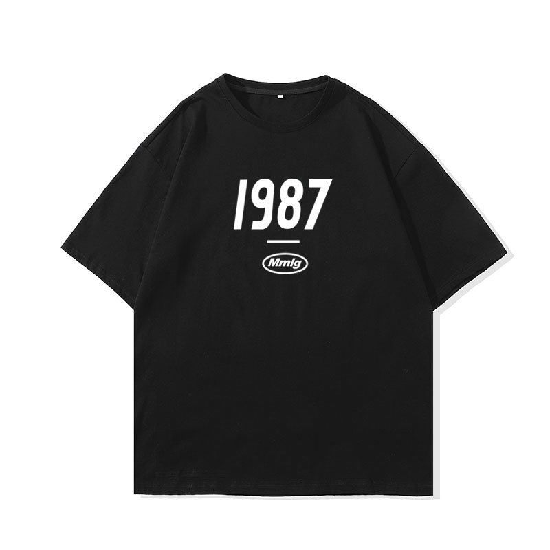 2024新款大码港风大皂风1987字母印花冰丝运动短袖T恤BT1603-P15,男装T恤,星座508（原C305）