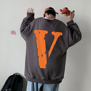 21秋季新款几物风橙色V港风大码OVERSIZE休闲圆领卫衣P35-控48图片