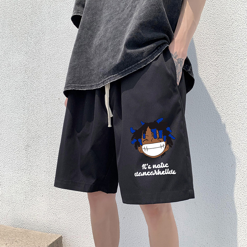 ！22夏季新款宽松大码港风卡通黑人短裤冰丝短裤DK1664P20,男装牛仔裤,星座508（原C305）
