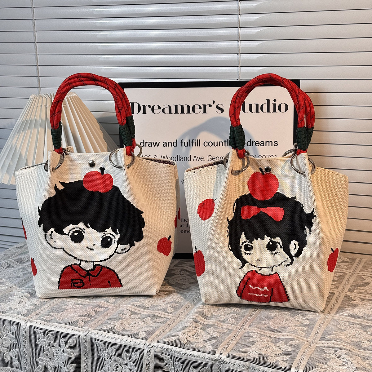 韩版新款ins绳结手提包水桶包出游时尚百搭手拎包公司送礼礼品袋