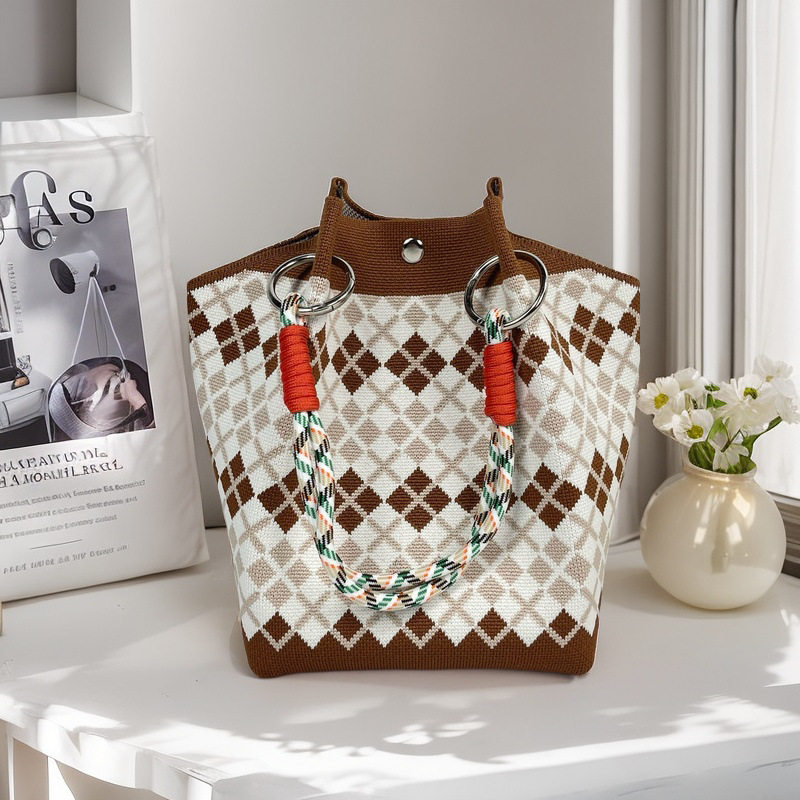 新款亚马逊时尚手提包针织包外出逛街杂物手拎包百搭托特包编织包