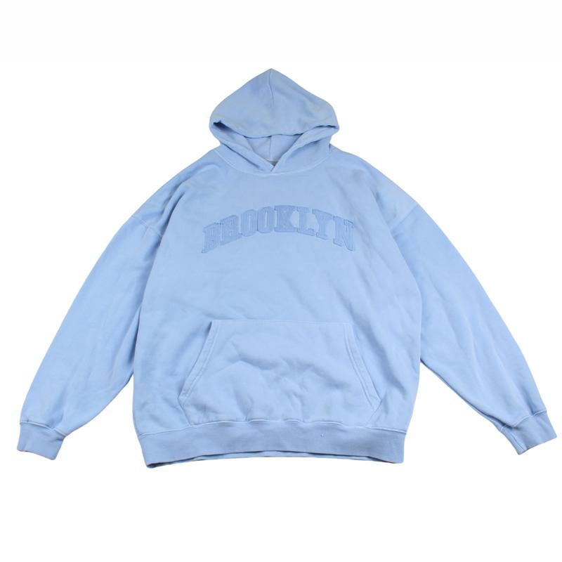 【残次】水洗做旧刺绣贴布绣宽松落肩加绒连帽卫衣外贸男套头外套