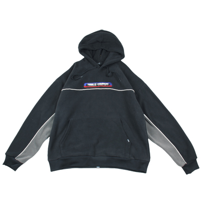 拼块款厚实户外家居斜插肩摇粒绒连帽卫衣 外贸男保暖加绒套头衫