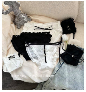 机车少女·撞色透气风琴褶金属装 纯欲系带 饰甜美性感女士包臀内裤