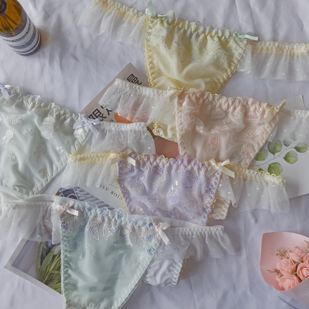 日系蛋糕刺绣性感T裤冰丝蕾丝花边少女内裤低腰软萌丁字裤,女士内衣/男士内衣/家居服,女三角裤,淘宝优惠券,粉丝福利购,淘宝优惠卷