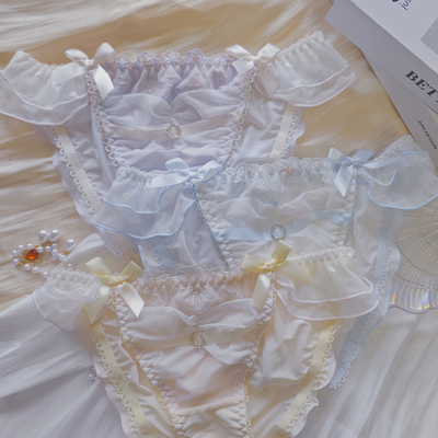 少女の私房浪漫日系洛丽塔冰丝少女刺绣内裤爱心网纱丝带蝴蝶结女