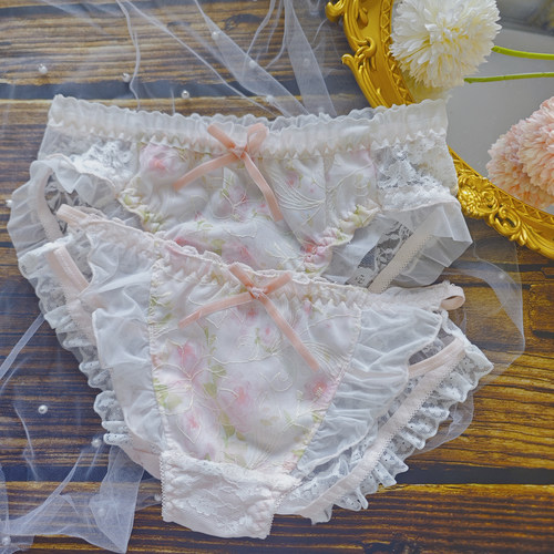 渲染洛神花日系可爱法式刺绣玫瑰洛神花粉内裤纯欲性感蕾丝大码裤