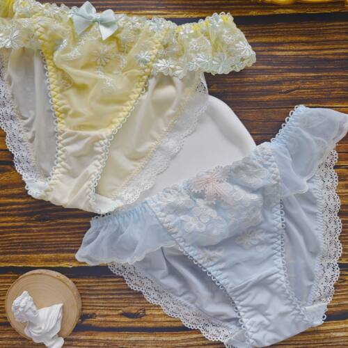 2024秋上新日系冰丝新繁花刺绣蕾丝花边少女内裤甜美女生三角内裤