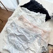 高端奢华牛奶丝重工蕾丝透气性感女士中腰无痕内裤 盛世锦绣 法式