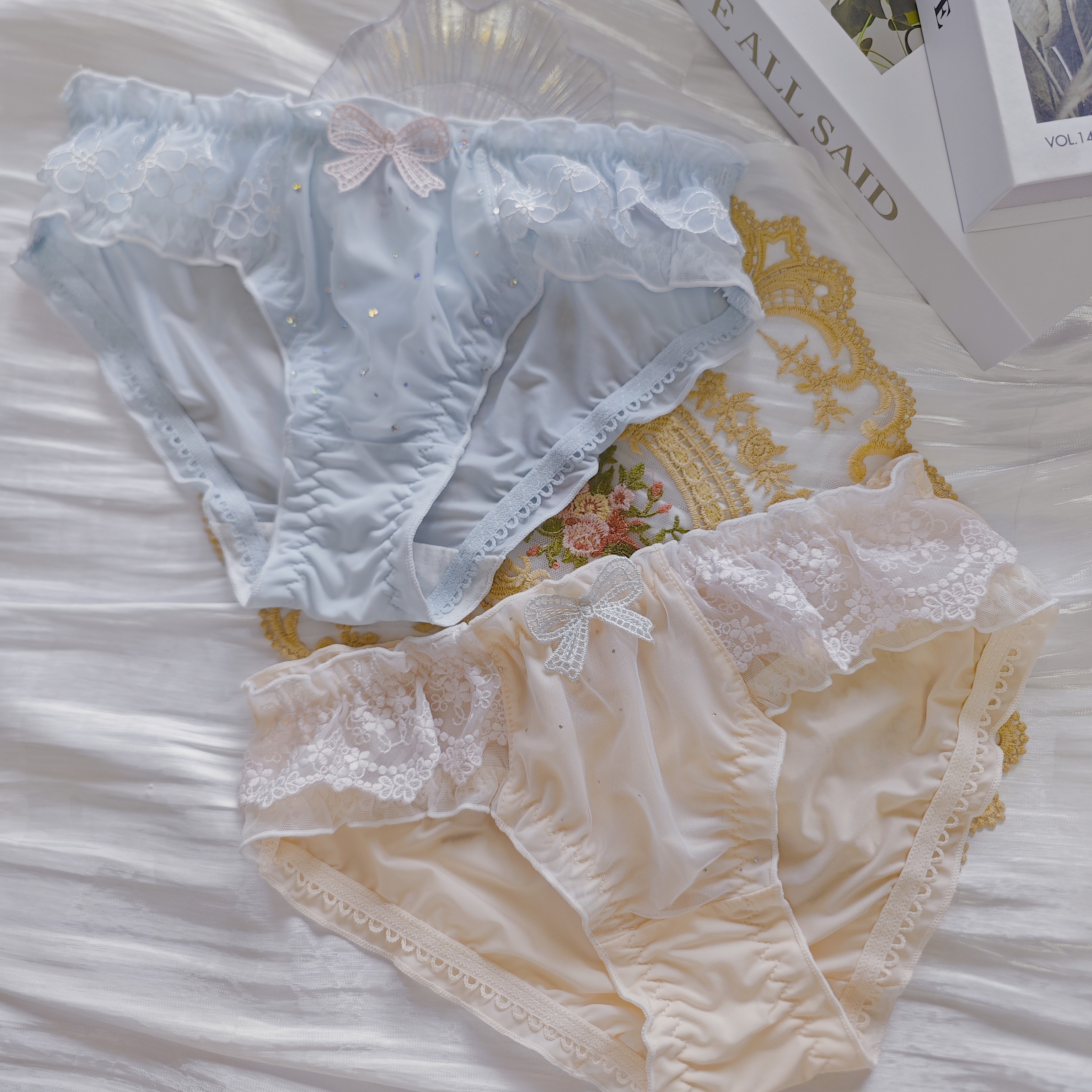 少女の私房浪漫日系少女冰丝内裤小清新拼接刺绣蝴蝶结甜美胖次,女士内衣/男士内衣/家居服,女三角裤,淘宝优惠券,粉丝福利购,淘宝优惠卷