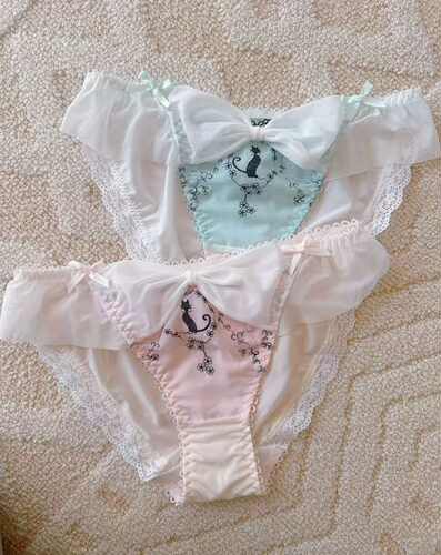 猫系私语の可爱猫咪刺绣少女内裤网纱蝴蝶结纯棉底裆透气舒适三角