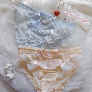 日系冰丝美乐蒂炫彩飞边女士内裤珍珠珠链纯欲性感纯棉裆中低腰裤