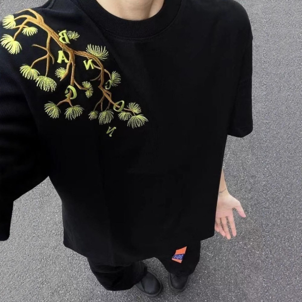 迎客松字母刺绣t恤男款夏季美式高街潮牌短袖青少年痞帅纯棉半袖