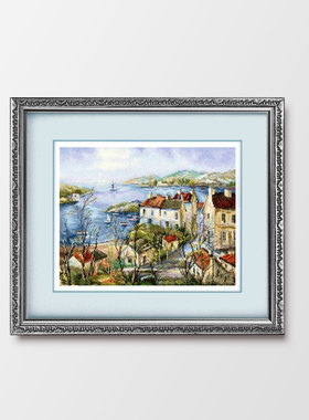 小小鱼DMC绣线十字绣套件 C1463海滨小城 风景图案玄关书房刺绣画